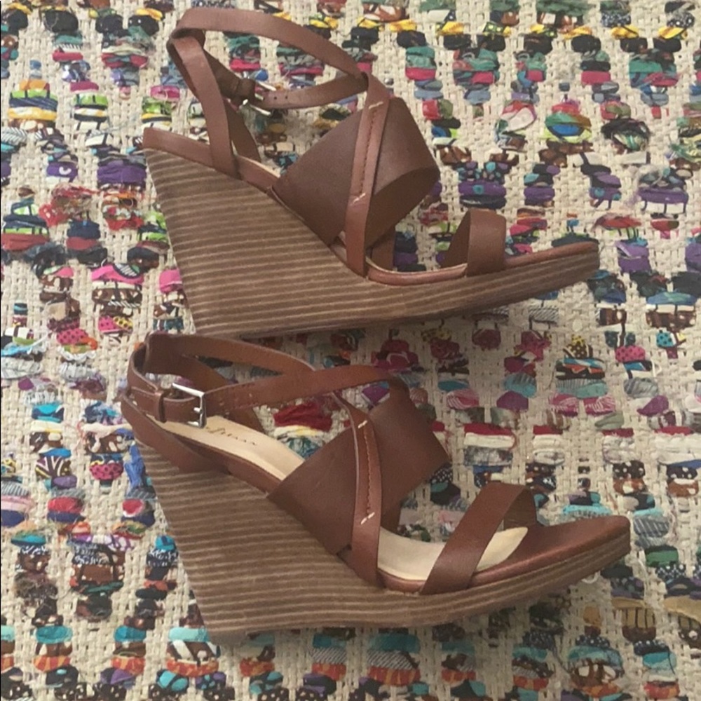 Cole Haan Brown strappy leather wedges
